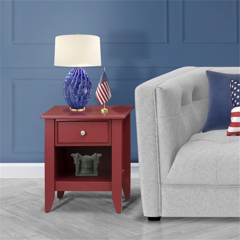 East West Furniture GA-13-ET Gallatin Nightstand - Rectangle Side Table with a Drawer for Bedroom, 18x21 Inch Inch, Burgundy